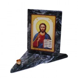 Икона-подсвечник из змеевика на подставке Иисус 95х95х115мм 250г 1314213