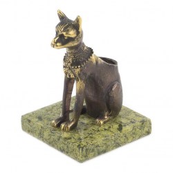 Кошка Сфинкс карандашница из бронзы на подставке из змеевика 50х50х75мм 180 г  1309232-1