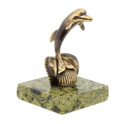 Статуэтка из бронзы Дельфин на волне на подставке из змеевика 1311180-1